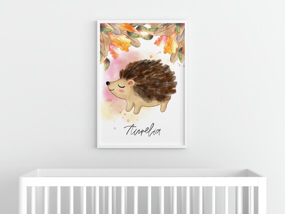 Autumn Hedgehog Art Print | Kids Name Print | Fall Themed Nursery Decor | Childrens Wall Art | Fall Baby Name Signs | Autumn Animal Prints Il_570xn