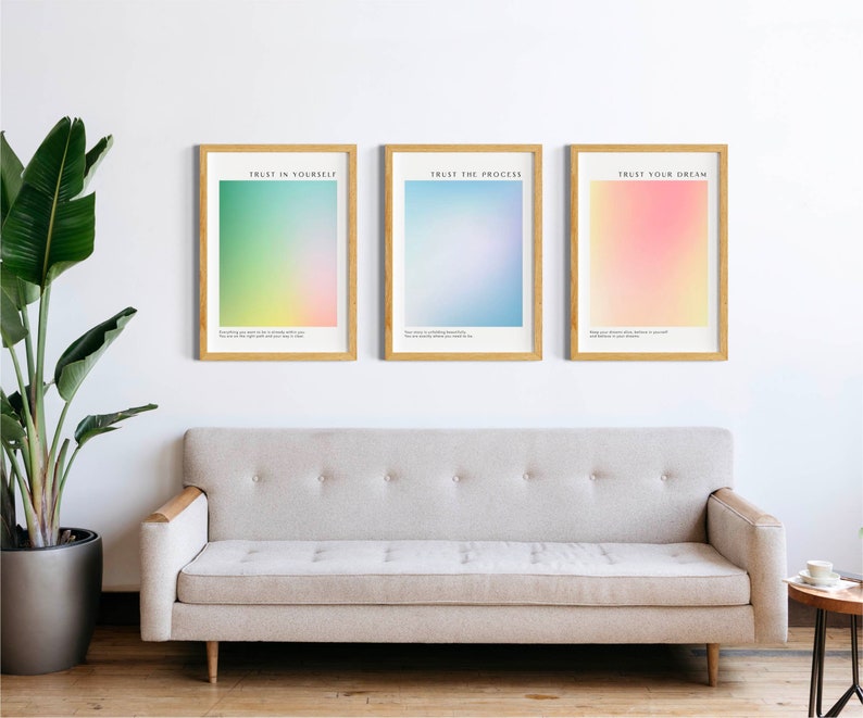 Aura Poster Printable Set of 3, Aesthetic Room Decor Trendy Spiritual Aura Energy Prints, Gradient Wall Art, Self LovePrints, Y2k Prints image 4