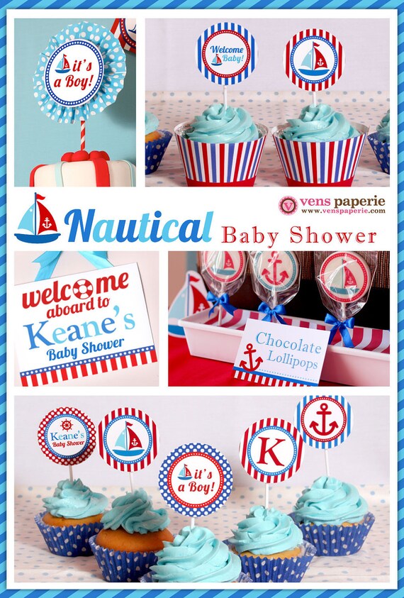 Nautical baby shower package personalised digital party Etsy