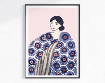 Purple Flower Lady art print, Flower & Plant Lady Wall Art, Botanische Moderne Wall Art, Pink Flower Aquarel schilderij, Floral Art Gallery