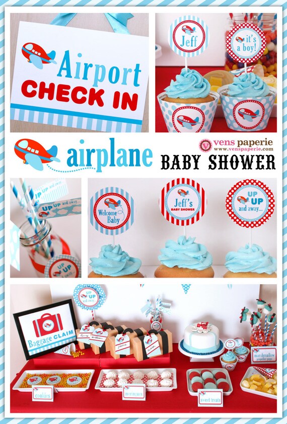 Airplane baby shower package personalised digital party Etsy