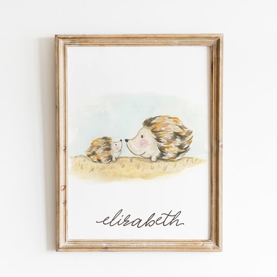 Baby Hedgehog Art Prints | Watercolour Forest Animals Art | Autumn Baby Nursery Decor | Fall Nursery Wall Art | Baby Name Prints | Fall Arts Il_570xn