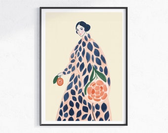 Pink Flower Lady kunstprint, Flower & Plant Lady Wall Art, Botanische Moderne Muurkunst, Roze Bloem Aquarel, Floral Art Gallery