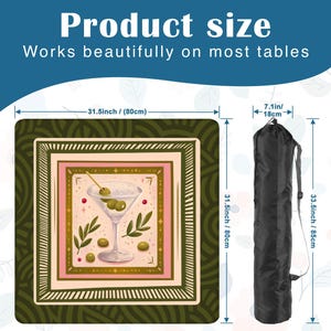 Mahjong Table Mat, Olive Green Decor, Retro Martini, Table Protector Mat