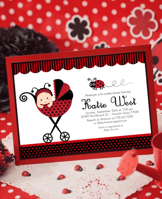 Ladybug BABY Shower invitations, personalised invitations, ladybird baby shower invitations, ladybug invitations Il_570xn
