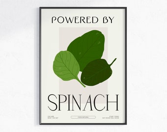 Powered by spinach Art Print, Digital download, kitchen decor printables art, Healthy Eating, vegetable print, vegan poster, Vegetarian gift