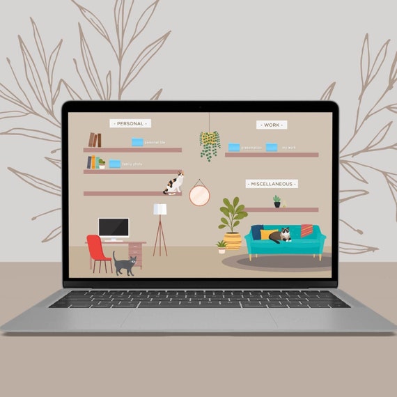 Cat Lover Desktop Organizer, Desktop Wallpaper, Chic Desktop Digital Download, Macbook organizer, Macbook Wallpaper, Desktop Illustration Il_570xn