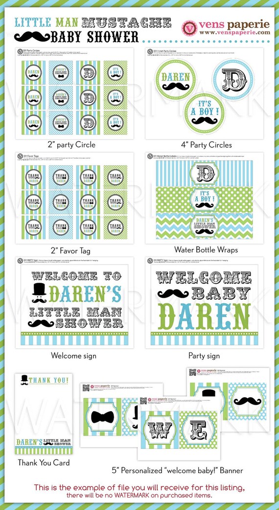 Little Man Mustache Baby Shower Package Personalized FULL | Etsy