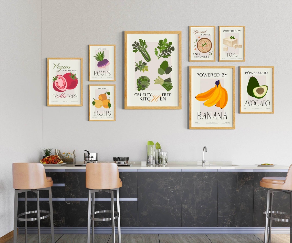 100+ kitchen art prints bundle, food & drink wall... Kitchen and Dining Room Art Prints Set of 12, Vegan Wall Art Decor ...