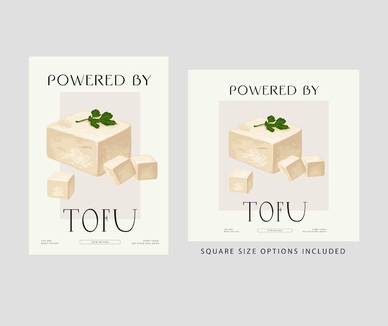 Powered by tofu Art Print, digital download, printable arts, in tofu we trust poster, asian food prints, vegetarian lifestyle image 2