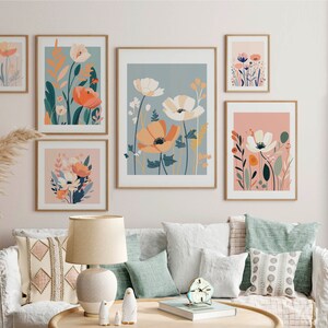 Pastell Blumen Wand Kunst 6er Set, Florale Kunstdrucke, Botanisches Poster Set, Frühlingsblumen Drucke, Bunte Gallery Prints, Digital Art Print