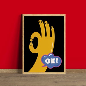 OK! Trendy Wall Art, Wall Art Prints Trendy, Room Decor, Digital Prints, Black yellow Trendy Art, Groovy Art, Trendy Room Decor Aesthetic