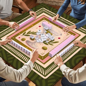 Mahjong Table Mat, Olive Green Decor, Retro Martini, Table Protector Mat