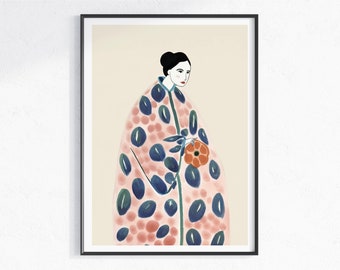 Spring Floral Lady art print, Flower & Plant Lady Wall Art, Botanical Modern Wall Art, Pink Flower Watercolor painting, Floral Art Gallery