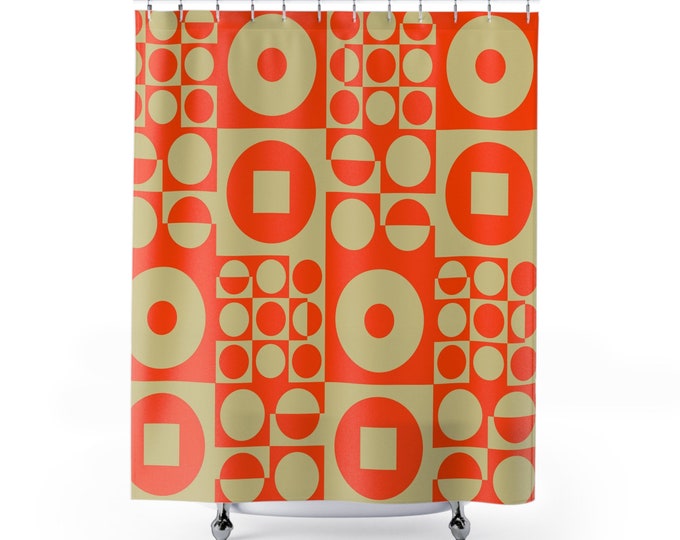 Shower Curtain ROUND SQUARE - orange | inspired by Vintage Scandinavian Design