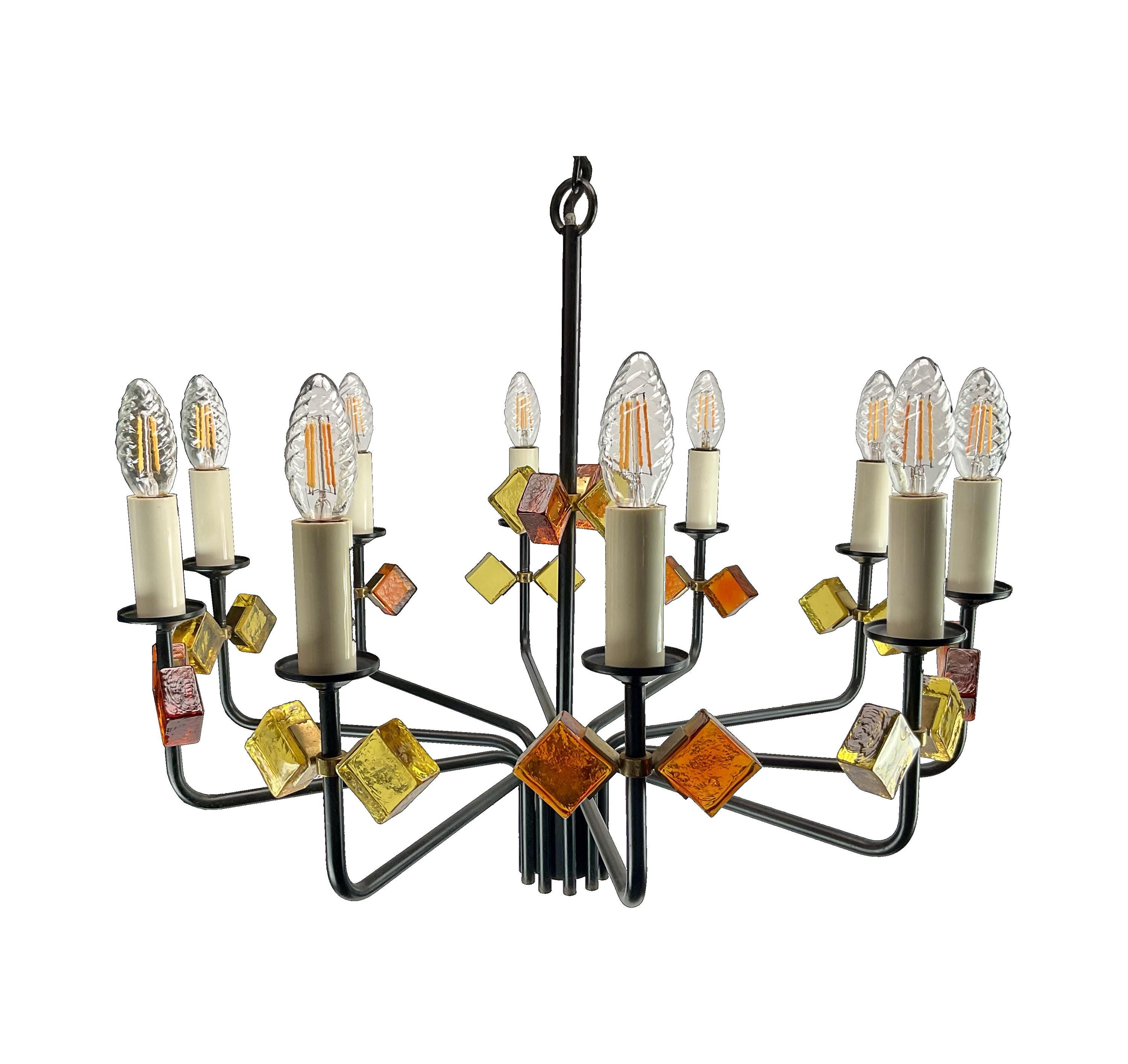 Svend Aage Holm Sorensen, Chandelier, 10 arms in cast iron, electrical light.