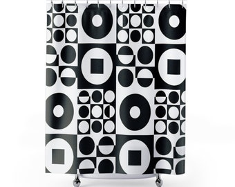 Shower Curtain ROUND SQUARE - Black & White | inspired by Vintage Scandinavian Design