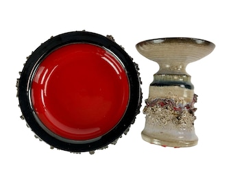 GLIT. 2 pcs Icemart Iceland lava ceramic vase and bowl Icelandic pottery 1970s.