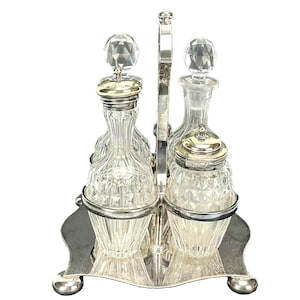 Vintage Silver Plated Cruet Set for Salt, Pepper, Oil, and Vinegar by Wilkinson & Co.