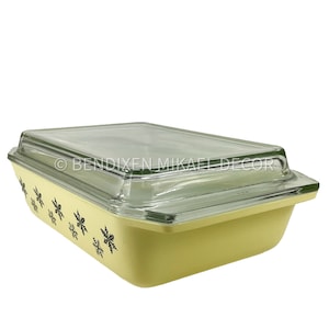 Very Rare Vintage JAJ PYREX Black Snowflake on Spring Yellow, Gaiety, Casserole Dish