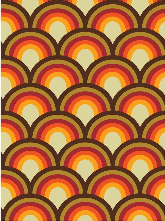 60er Retro Muster Stoff RETRO PATTERN Orange Shapes Light