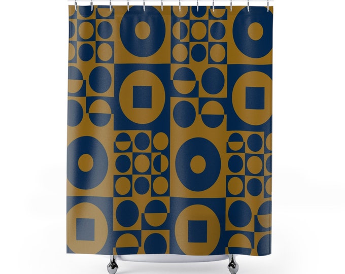 Shower Curtain ROUND SQUARE - Blue | inspired by Vintage Scandinavian Design