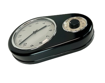 ROHS Black vintage kitchen clock / white dial, battery-driven.