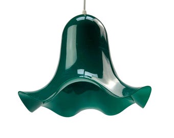 Flower-shaped lamp pendant from the 70s, green plastic, rim with a wave look.