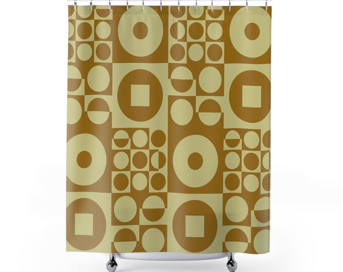 Shower Curtain ROUND SQUARE - Olive Green | inspired by Vintage Scandinavian Design