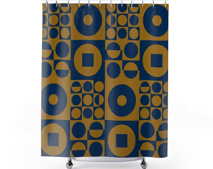Shower Curtain ROUND SQUARE - Blue | inspired by Vintage Scandinavian Design