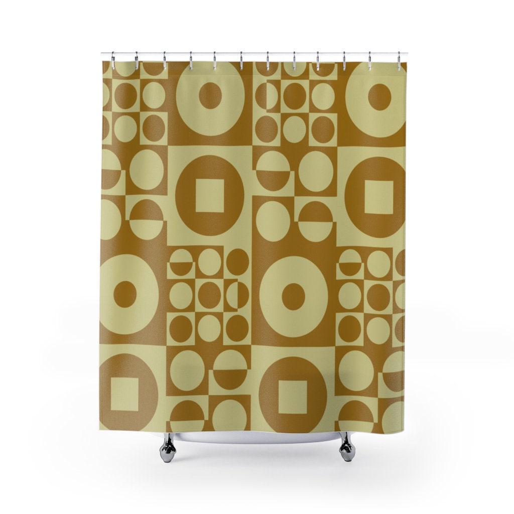 Fabric Shower Curtain, inspired by Vintage Scandinavian Design Olive