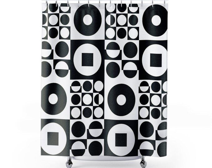 Shower Curtain ROUND SQUARE - Black & White | inspired by Vintage Scandinavian Design