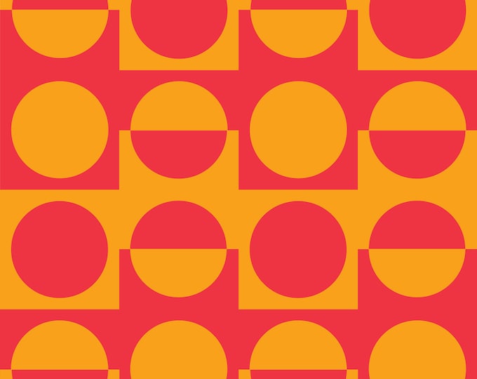 Vintage 60s 70s Danish Fabric by the Metre in Orange Red