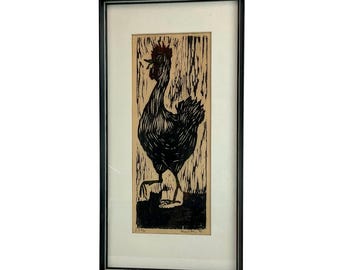 Block print of a rooster on paper 6/20, 1990