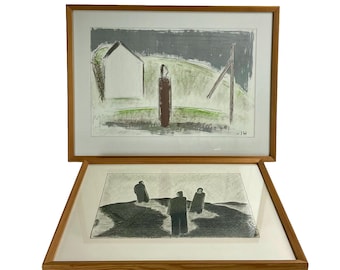 Johannes Hofmeister wood frames with graphic prints, 2pcs.