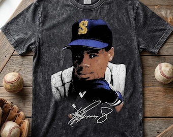 Jumbo Print Acid Washed Ken Griffey Jr Vintage Styled Graphic T Shirt