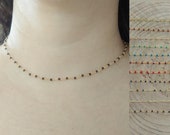 Rosary style choker necklace - Tiny beads necklace - Gemstone necklace - 24k gold plated chain -Everyday minimalist jewelry