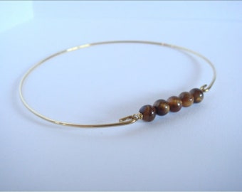 Tiger eye beads bangle - Gold bangle - Brown gemstone bracelet - Yoga jewelry - Sacral and Solar plexus Chakras