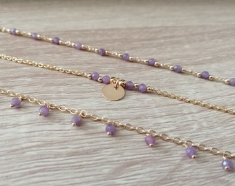 Gold filled and Lepidolite bracelet - Lepidolite bracelet - Gemstone bracelet - Natural purple gemstone bracelet - Third eye crown chakra