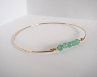 Aventurine beads bangle - Gold bangle - Green gemstone bracelet - Yoga jewelry - Heart Chakra