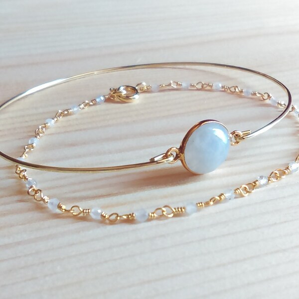 Conjunto de pulseras MOONSTONE - pulsera rosario - brazalete Moonstone - cadena chapada en oro - piedra de nacimiento de junio - Chakras solares del tercer ojo del plexo - Personalizado
