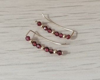 Gold and natural garnet ear cuff earrings - Ear climber - Garnet earrings - Boho earrings - Bridal earrings - Bridesmaids earrings gift