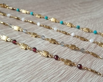 Stainless steel and gemstones boho bracelet -  Turquoise - Moonstone - Labradorite - Garnet - Everyday jewelry - Custom jewelry