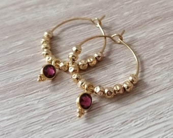 Garnet hoop earrings - Stainless steel hoop - Boho earrings - Gemstone earrings - Stainless steel earrings - Gift - Everyday jewelry