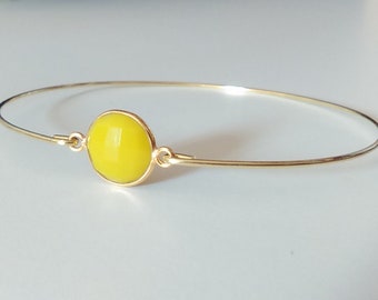 Genuine yellow agate bangle - Agate gemstone bracelet - Yellow stone bracelet - Stacking bracelets - Minimalist jewelry - Custom jewelry