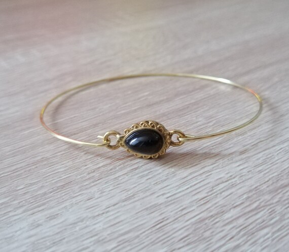 Black Onyx Bangle Solid Brass Bracelet Gemstone Bracelet Ethnic Bracelet Stacking Bracelet Minimalist Jewelry Custom Jewelry Etsy UK