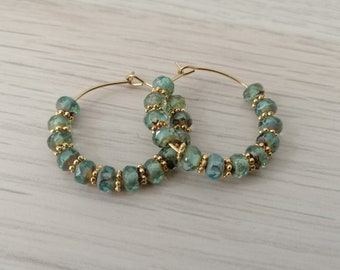 Gold stainless steel and glass hoop earrings - Beading hoops - Stainless steel earrings - Gift - Everyday jewelry