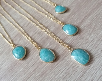 Amazonite necklace - 14k gold filled necklace - Gemstone necklace - Throat and heart chakras - Boho gypsy hippie jewelry - Personalized