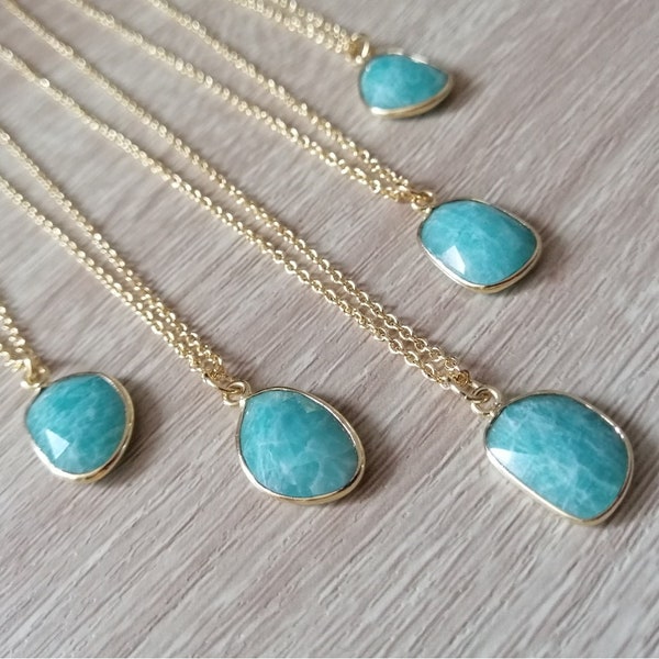 Amazonite necklace - 14k gold filled necklace - Gemstone necklace - Throat and heart chakras - Boho gypsy hippie jewelry - Personalized