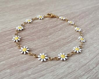 Pulsera de margaritas - Pulsera de margaritas blancas - Joyería de acero inoxidable - Joyería para el día a día - Joyería personalizada